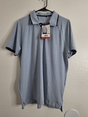 Motion Mens Performance Golf Polo Shirt M Medium NWT Light Blue Heathered